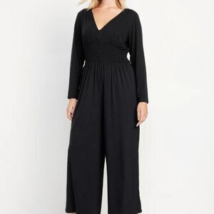 Elegant Large Black Jumpsuit Old Navy Waist-Defined V-Neck Womens Stretchy